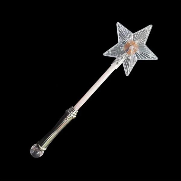 Photo officielle de la baguette lumineuse "Flashing Princess Wand" (The Glowhouse) : jouet en forme d'étoile au bout d'un manche argenté, concerné par le rappel.