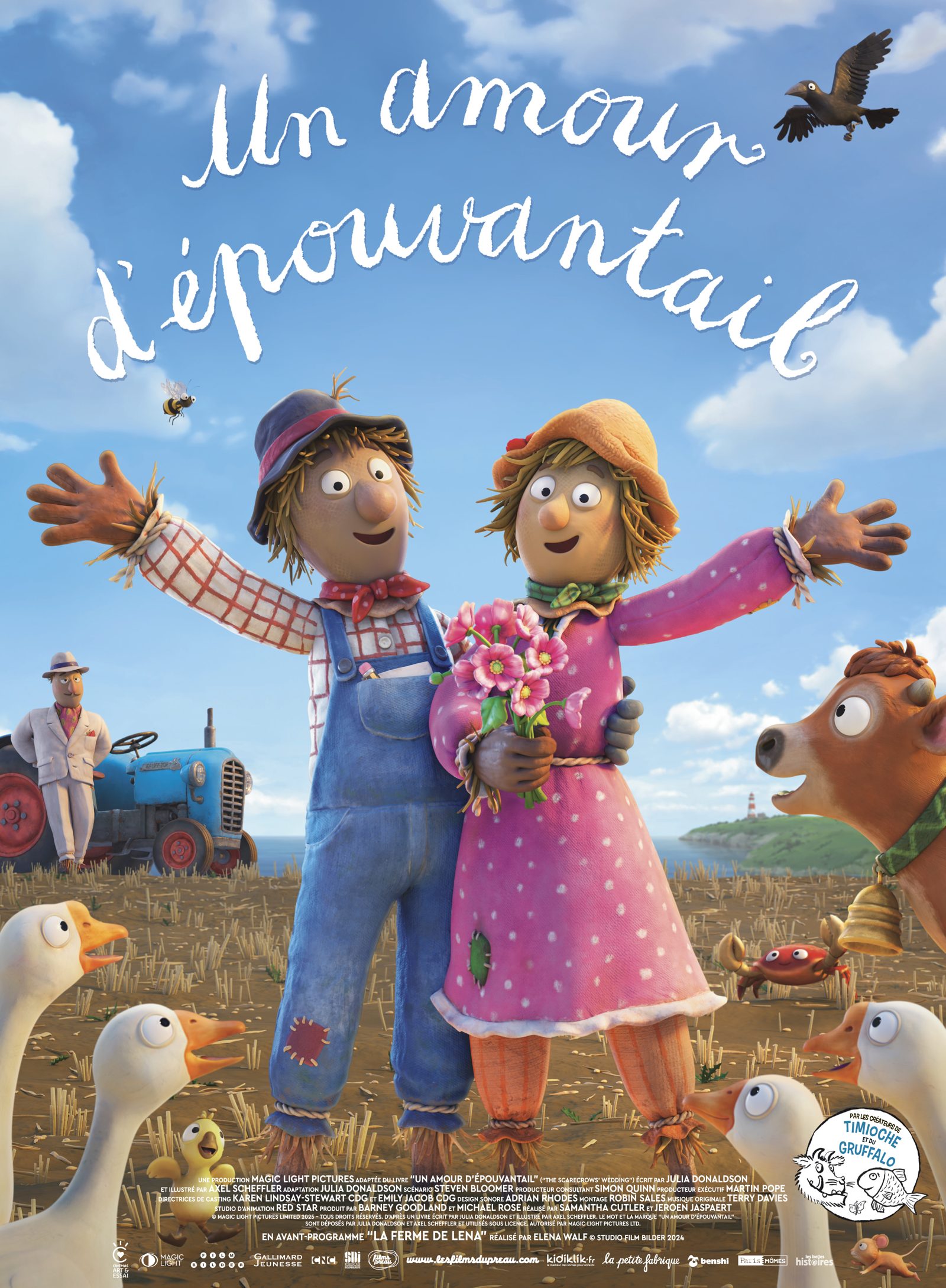 Affiche du film d animation Un amour d epouvantail montrant deux epouvantails amoureux dans un decor de ferme