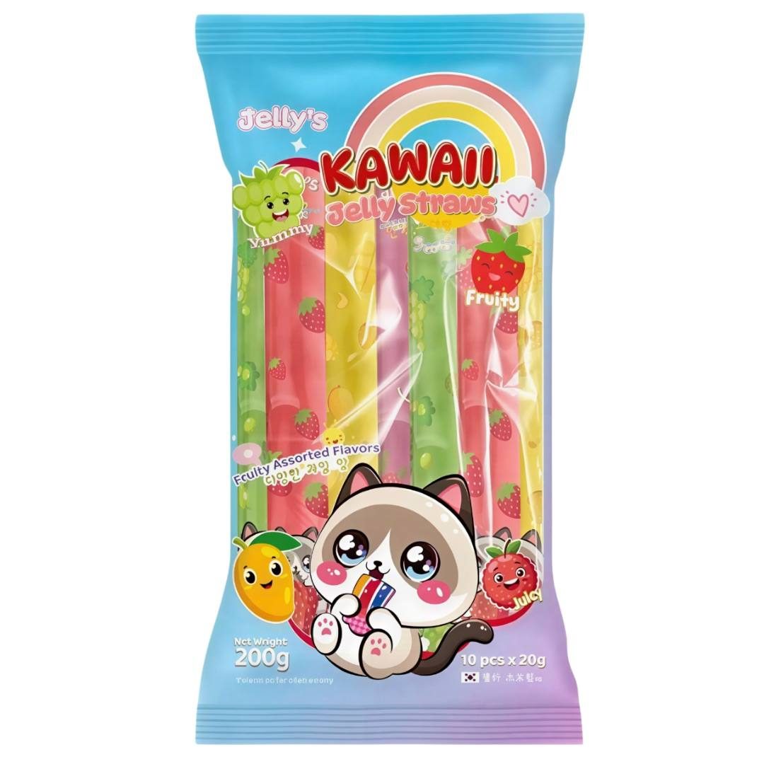 Photo officielle des gélatines Jelly's Kawaii Jelly Straws, goût fruit, rappelées pour risque d'étouffement.
