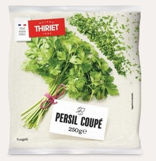 Sachet de persil coupé surgelé de la marque Thiriet, conditionnement de 250 grammes.