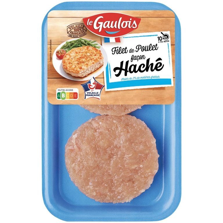 Photo officielle du produit rappele : barquette de filets de poulet facon hache de la marque Le Gaulois.